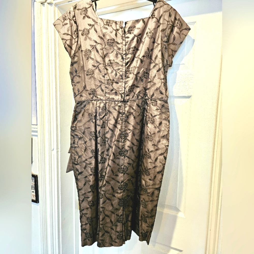 Vintage VTG 1960s Renmor Black & Brown Sparkle Retro Dapper Day Dress Volupe XL - Picture 2 of 5